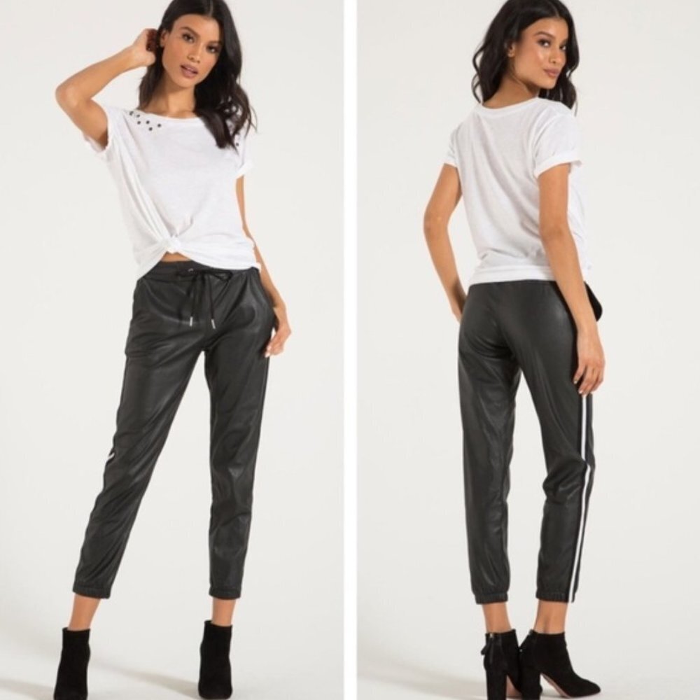 N:Philanthrophy Seven Faux Leather Stripe Jogger Pants Black Medium